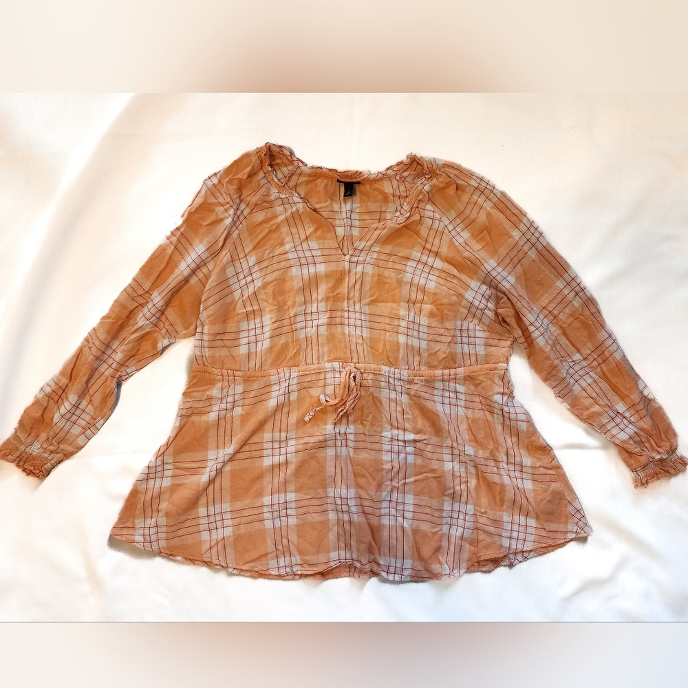 Torrid Blouse, Orange Plaid (2/2X)